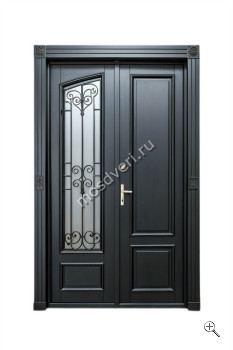 Двустворчатая красивая входная дверь со стеклянной вставкой КДД-019 - купить от производителя Мосдвери Двустворчатая красивая входная дверь со стеклянной вставкой КДД-019